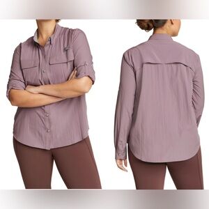Women's Eddie Bauer Long Sleeve UPF Mauve Lilac Lightweight Field Shirt Large